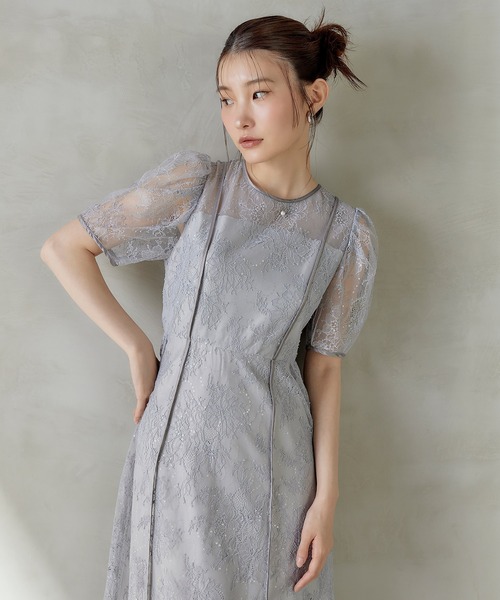 Kana(カナ)の「スパンコール刺繍レースAラインドレス パーティー 結婚式 お呼ばれ オケージョン(ドレス・レディース・ブラック/ピンク/ブルー系その他・M)」の15枚目の写真
