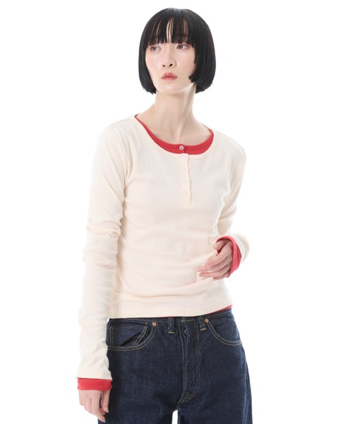 FRUIT OF THE LOOM(フルーツオブザルーム)の「FTL ヘンリーネック 2カラーパック L/S(Tシャツ/カットソー・レディース・パープル/レッド/ブラウン・S/M/L)」の9枚目の写真