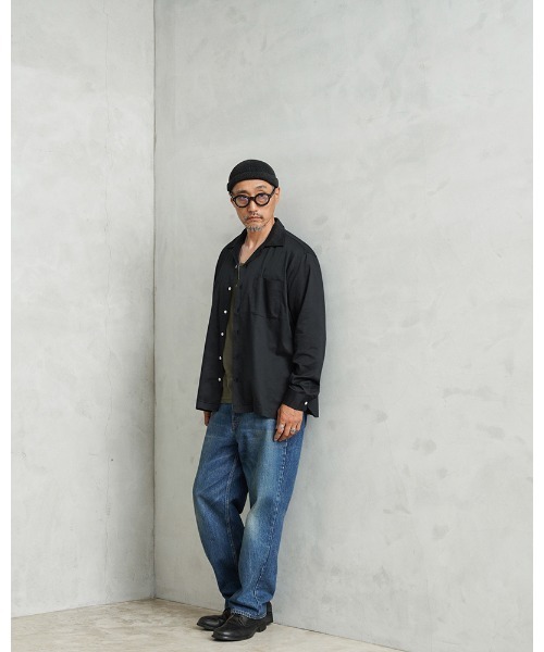 WAIPER.inc(ワイパーインク)の「WAIPER.inc コットンレーヨン オープンカラー L/Sシャツ ソリッドカラー(シャツ/ブラウス・メンズ・ネイビー/ブラック/ナチュラル/ブラウン・L/M/XL)」の5枚目の写真