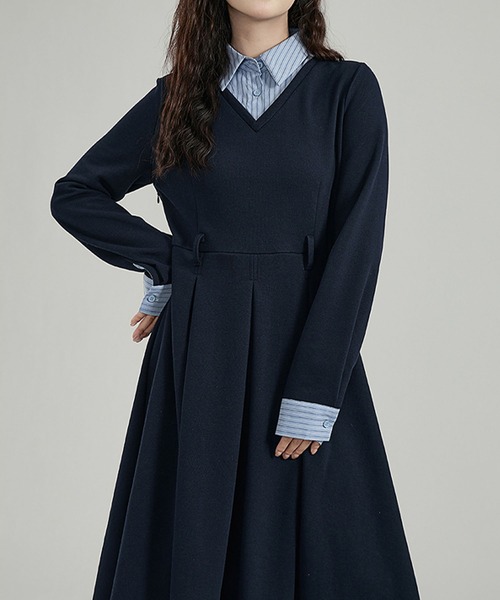 Kuroba（クロバ）の「ストライプシャツドッキング長袖ロングワンピース（ワンピース・レディース・ネイビー・S/M/L）」の2枚目の写真