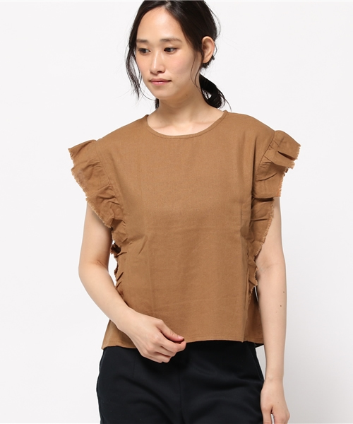 earth music&ecology(アースミュージックアンドエコロジー)の「麻混肩フリルブラウス(シャツ/ブラウス・レディース・ネイビー/ライトベージュ/カーキ/キャメル・FREE)」の15枚目の写真