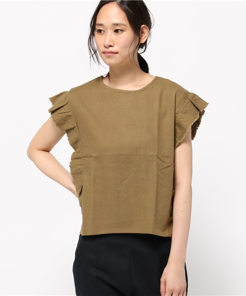 earth music&ecology(アースミュージックアンドエコロジー)の「麻混肩フリルブラウス(シャツ/ブラウス・レディース・ネイビー/ライトベージュ/カーキ/キャメル・FREE)」の17枚目の写真