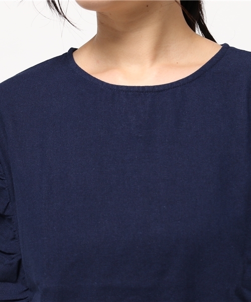 earth music&ecology(アースミュージックアンドエコロジー)の「麻混肩フリルブラウス(シャツ/ブラウス・レディース・ネイビー/ライトベージュ/カーキ/キャメル・FREE)」の13枚目の写真