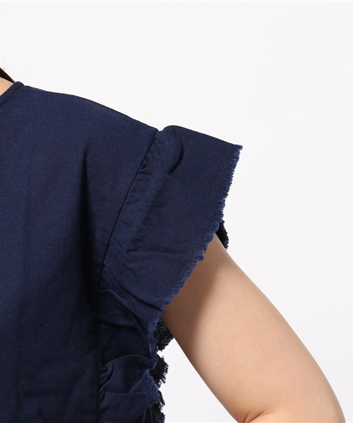 earth music&ecology(アースミュージックアンドエコロジー)の「麻混肩フリルブラウス(シャツ/ブラウス・レディース・ネイビー/ライトベージュ/カーキ/キャメル・FREE)」の5枚目の写真