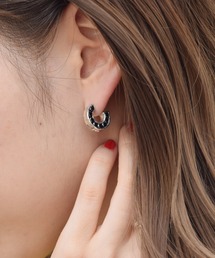 e.m. 片耳用ピアス 黒 メンズ片耳ピアス│K18ブラックダイヤモンド│男性用フープ