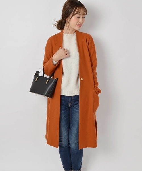 SHIPS for women（シップスフォーウィメン）の「ジャージーガウンロングコート（チェスターコート・レディース・キャメル/グレー・36/38）」の2枚目の写真