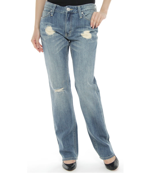 X-girl(エックスガール)の「BROKEN JEAN(デニムパンツ・レディース・ブルー/インディゴブルー・0/1/2)」の2枚目の写真