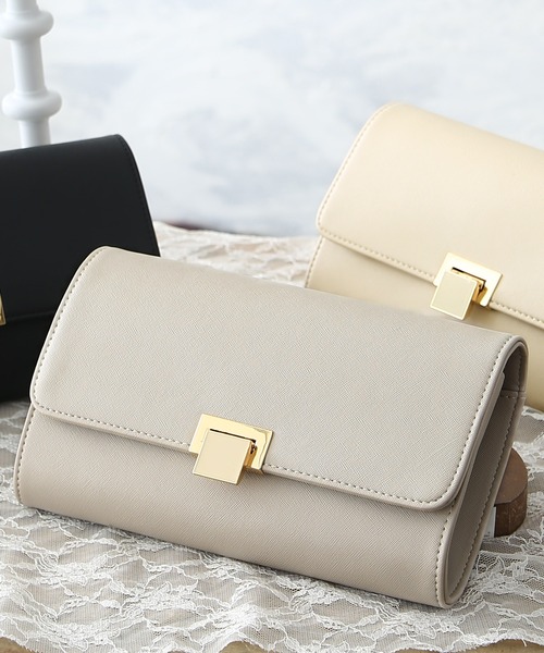 PourVous（プールヴー）の「スクエアロッククラッチバック 同窓会 結婚式 オケージョン 二次会（クラッチバッグ・レディース・ベージュ/ブラック/グレイッシュベージュ・FREE）」の3枚目の写真