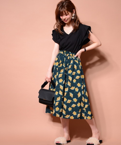 natural couture(ナチュラルクチュール)の「PPいろいろ柄ギャザースカート(スカート・レディース・ボルドー/グリーン/ブルー系その他/ブラック/ネイビー・FREE)」の9枚目の写真