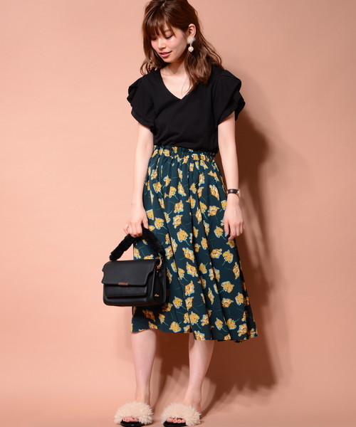 natural couture(ナチュラルクチュール)の「PPいろいろ柄ギャザースカート(スカート・レディース・ボルドー/グリーン/ブルー系その他/ブラック/ネイビー・FREE)」の10枚目の写真