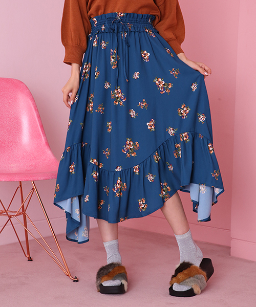 one after another NICE CLAUP（ワンアフターアナザーナイスクラップ）の「レトロ花柄スカート（スカート・レディース・アイボリー/ブラック/ブルー系その他・FREE）」の10枚目の写真