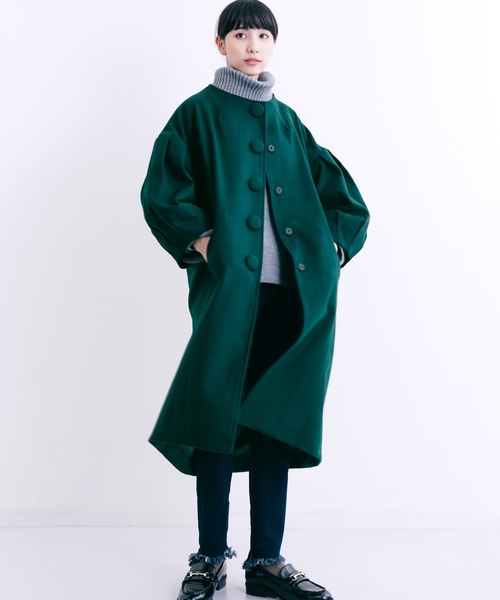 MERLOT（メルロー）の「メルトンバルーンスリーブロングコート001-1527（その他アウター・レディース・ブラック/グレー/ブラウン/グリーン・FREE）」の4枚目の写真