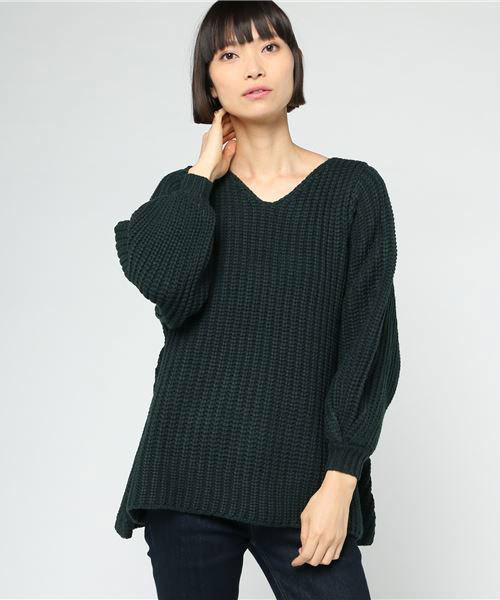 KOBE LETTUCE（コウベレタス）の「女性らしさがいっぱい詰まったゆるっとこなれknit！フレアデザインざっくりニットトップス/レディースセーター[C2934]神戸レタス（ニット/セーター・レディース・オフホワイト/ネイビー/ダークグリーン/ボルドー/ブラック・FREE）」の4枚目の写真