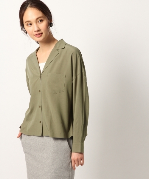 GLOBAL WORK（グローバルワーク）の「オープンカラーシャツ長袖/777044（シャツ/ブラウス・レディース・ブラック/ホワイト/ネイビー/カーキ・LARGE/MEDIUM）」の3枚目の写真