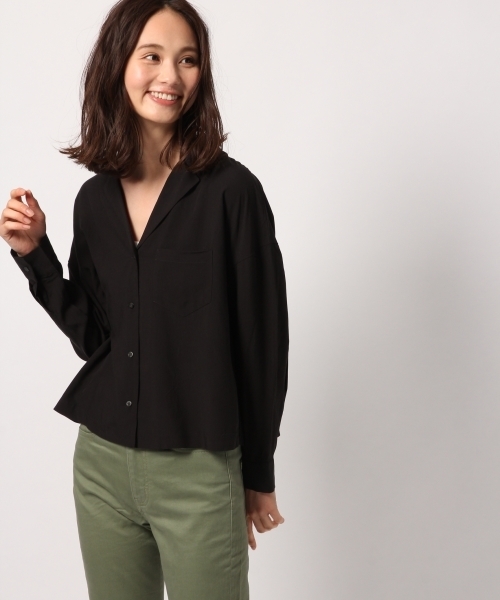 GLOBAL WORK（グローバルワーク）の「オープンカラーシャツ長袖/777044（シャツ/ブラウス・レディース・ブラック/ホワイト/ネイビー/カーキ・LARGE/MEDIUM）」の2枚目の写真