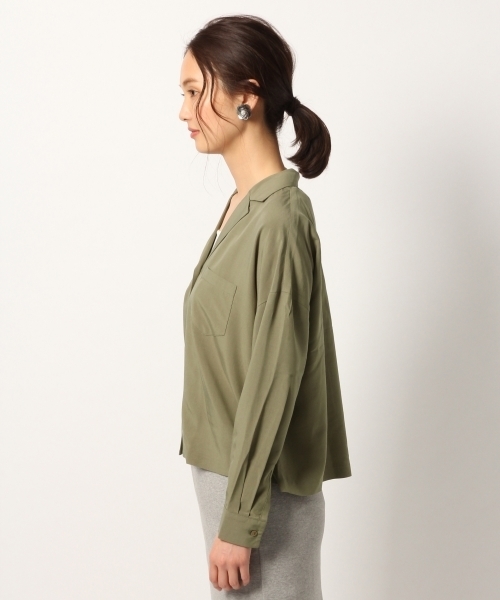 GLOBAL WORK（グローバルワーク）の「オープンカラーシャツ長袖/777044（シャツ/ブラウス・レディース・ブラック/ホワイト/ネイビー/カーキ・LARGE/MEDIUM）」の8枚目の写真