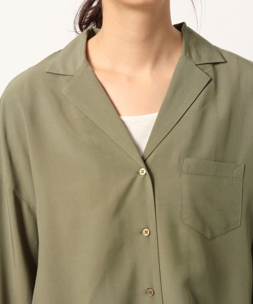 GLOBAL WORK（グローバルワーク）の「オープンカラーシャツ長袖/777044（シャツ/ブラウス・レディース・ブラック/ホワイト/ネイビー/カーキ・LARGE/MEDIUM）」の10枚目の写真