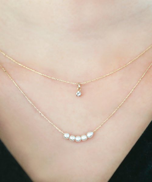 colleca la（コレカラ）の「小粒パールとストーンの2連ネックレス（ネックレス・レディース・シルバー/ゴールド・FREE）」の7枚目の写真