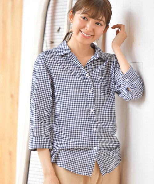 rps(アールピーエス)の「やわらかコットン前開きシャツ(シャツ/ブラウス・レディース・ブラック/ネイビー/ライトブルー/カーキ/ブルー/オフホワイト/ブラック系その他2/サックスブルー/ラベンダー/ホワイト系その他2/オレンジ/イエロー・M)」の7枚目の写真