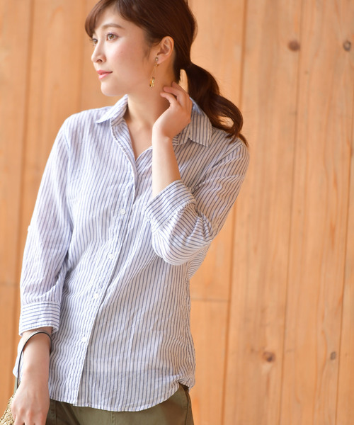 rps(アールピーエス)の「やわらかコットン前開きシャツ(シャツ/ブラウス・レディース・ブラック/ネイビー/ライトブルー/カーキ/ブルー/オフホワイト/ブラック系その他2/サックスブルー/ラベンダー/ホワイト系その他2/オレンジ/イエロー・M)」の2枚目の写真