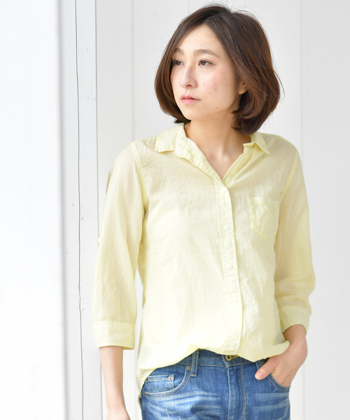 rps(アールピーエス)の「やわらかコットン前開きシャツ(シャツ/ブラウス・レディース・ブラック/ネイビー/ライトブルー/カーキ/ブルー/オフホワイト/ブラック系その他2/サックスブルー/ラベンダー/ホワイト系その他2/オレンジ/イエロー・M)」の11枚目の写真