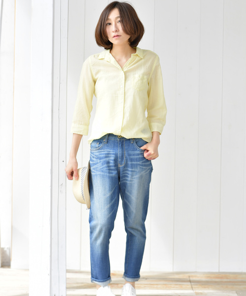 rps(アールピーエス)の「やわらかコットン前開きシャツ(シャツ/ブラウス・レディース・ブラック/ネイビー/ライトブルー/カーキ/ブルー/オフホワイト/ブラック系その他2/サックスブルー/ラベンダー/ホワイト系その他2/オレンジ/イエロー・M)」の16枚目の写真