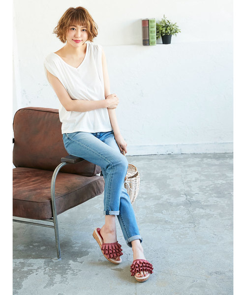 KOBE LETTUCE（コウベレタス）の「フリルウエッジサンダル/レディース/シューズ/靴[I1559]神戸レタス（サンダル・レディース・ブラック/ピンク/イエロー/チェック・L/LL/M/S）」の11枚目の写真