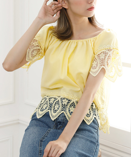 Girly Doll（ガーリードール）の「レース刺繍ブラウス（シャツ/ブラウス・レディース・ブラック/オフホワイト/ピンク/イエロー/ブルー・FREE）」の5枚目の写真