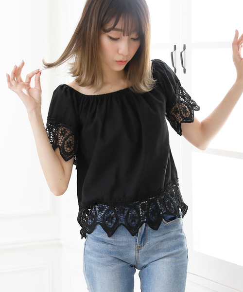 Girly Doll（ガーリードール）の「レース刺繍ブラウス（シャツ/ブラウス・レディース・ブラック/オフホワイト/ピンク/イエロー/ブルー・FREE）」の8枚目の写真