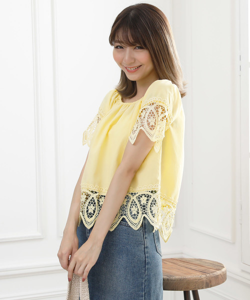 Girly Doll（ガーリードール）の「レース刺繍ブラウス（シャツ/ブラウス・レディース・ブラック/オフホワイト/ピンク/イエロー/ブルー・FREE）」の15枚目の写真