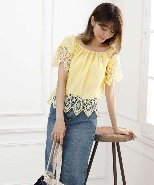 Girly Doll（ガーリードール）の「レース刺繍ブラウス（シャツ/ブラウス・レディース・ブラック/オフホワイト/ピンク/イエロー/ブルー・FREE）」の16枚目の写真