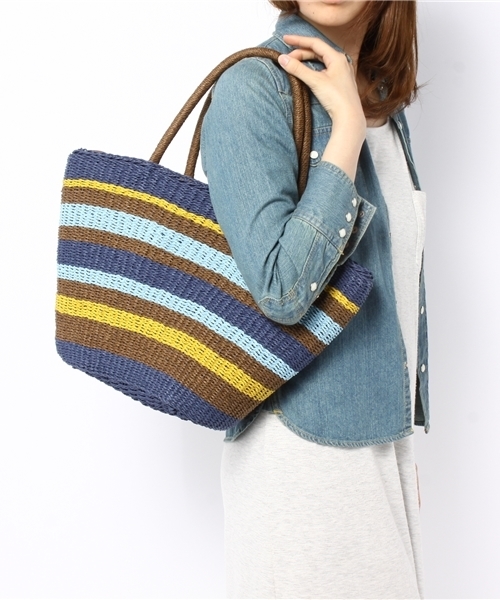 GLOBAL WORK（グローバルワーク）の「【GLOBAL WORK】マルチボーダーペーパートート（かごバッグ・レディース・ブラウン系その他/グレー/ブラウン/ネイビー/レッド/ブラック・FREE）」の18枚目の写真