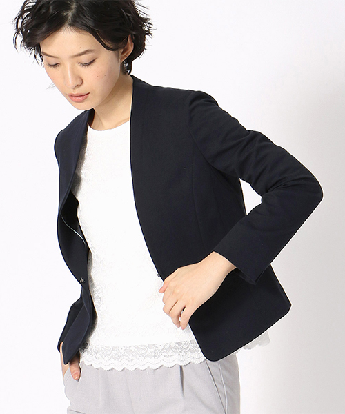 COMME CA ISM(コムサイズム)の「《UVカット/ウォッシャブル》 ジャージー ノーカラー ジャケット 日本素材(ノーカラージャケット・レディース・ライトグレー/ブラック/ネイビー/サックスブルー・SMALL/MEDIUM/LARGE/X-LARGE/X-SMALL)」の1枚目の写真