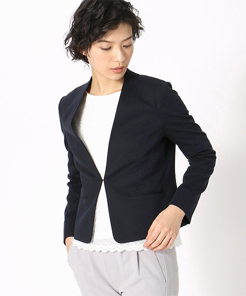 COMME CA ISM(コムサイズム)の「《UVカット/ウォッシャブル》 ジャージー ノーカラー ジャケット 日本素材(ノーカラージャケット・レディース・ライトグレー/ブラック/ネイビー/サックスブルー・SMALL/MEDIUM/LARGE/X-LARGE/X-SMALL)」の5枚目の写真