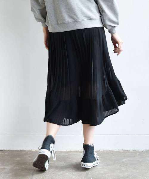 Luz Llena（ラズレナ）の「シフォンプリーツ切替スカート（スカート・レディース・ブラック/ベージュ/グレー・MEDIUM）」の4枚目の写真