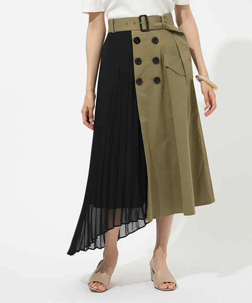 AZUL by moussy(アズールバイマウジー)の「ASYMMETRY COMBI SKIRT / アシンメトリーコンビスカート(スカート・レディース・ブラック系その他/ブラウン系その他・SMALL/MEDIUM)」の1枚目の写真