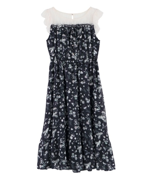 axes femme（アクシーズファム）の「ＪＱ花柄ビスチェ風ワンピ（ワンピース・レディース・ネイビー/サックスブルー/ピンク・MEDIUM）」の2枚目の写真