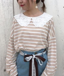 one after another NICE CLAUP | レース衿ロングTシャツ(Tシャツ/カットソー)