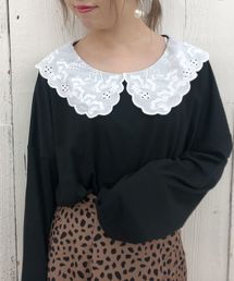 one after another NICE CLAUP | レース衿ロングTシャツ(Tシャツ/カットソー)