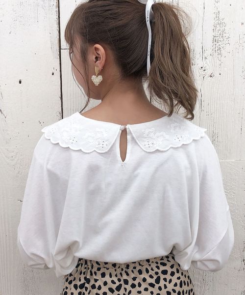 one after another NICE CLAUP（ワンアフターアナザーナイスクラップ）の「レース衿ロングTシャツ（Tシャツ/カットソー・レディース・オフホワイト/ホワイト系その他/ブラック/ベージュ系その他・FREE）」の9枚目の写真