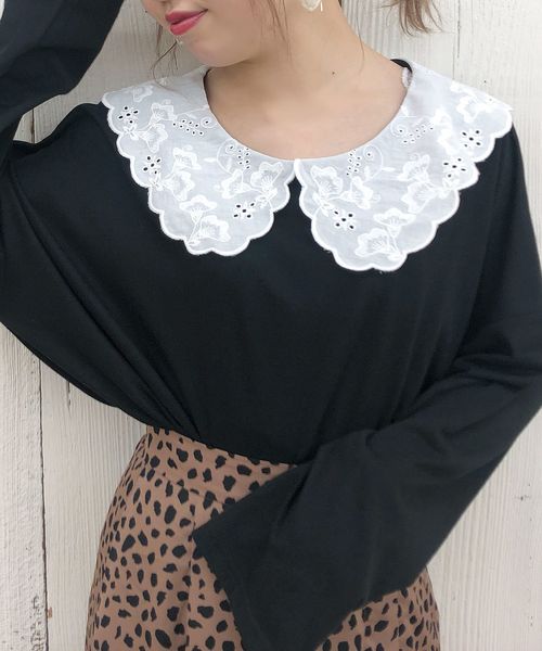 one after another NICE CLAUP（ワンアフターアナザーナイスクラップ）の「レース衿ロングTシャツ（Tシャツ/カットソー・レディース・オフホワイト/ホワイト系その他/ブラック/ベージュ系その他・FREE）」の17枚目の写真