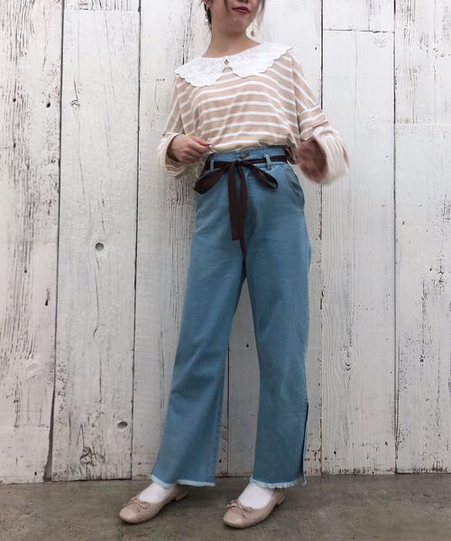 one after another NICE CLAUP（ワンアフターアナザーナイスクラップ）の「レース衿ロングTシャツ（Tシャツ/カットソー・レディース・オフホワイト/ホワイト系その他/ブラック/ベージュ系その他・FREE）」の12枚目の写真