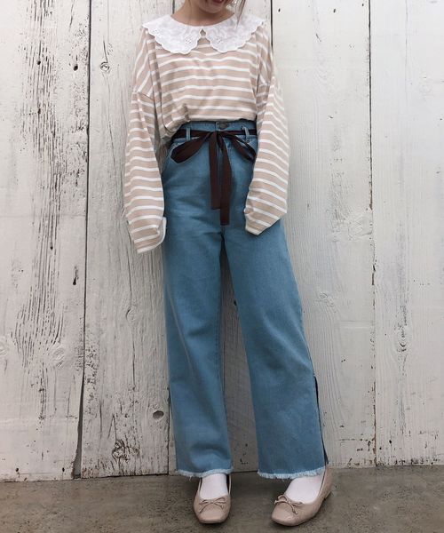 one after another NICE CLAUP（ワンアフターアナザーナイスクラップ）の「レース衿ロングTシャツ（Tシャツ/カットソー・レディース・オフホワイト/ホワイト系その他/ブラック/ベージュ系その他・FREE）」の10枚目の写真