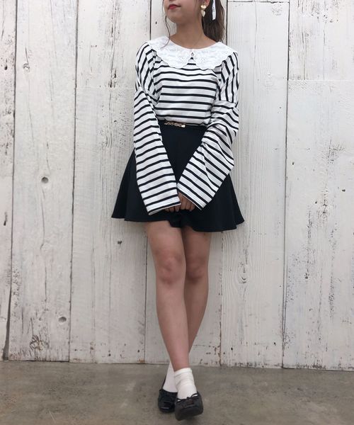 one after another NICE CLAUP（ワンアフターアナザーナイスクラップ）の「レース衿ロングTシャツ（Tシャツ/カットソー・レディース・オフホワイト/ホワイト系その他/ブラック/ベージュ系その他・FREE）」の6枚目の写真