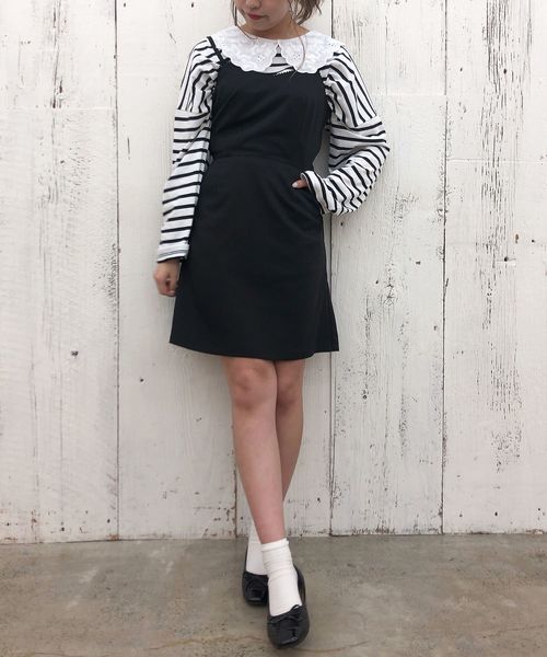 one after another NICE CLAUP（ワンアフターアナザーナイスクラップ）の「レース衿ロングTシャツ（Tシャツ/カットソー・レディース・オフホワイト/ホワイト系その他/ブラック/ベージュ系その他・FREE）」の8枚目の写真