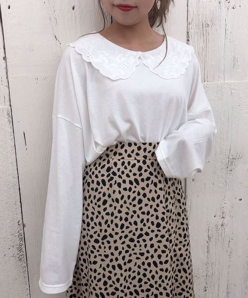 one after another NICE CLAUP（ワンアフターアナザーナイスクラップ）の「レース衿ロングTシャツ（Tシャツ/カットソー・レディース・オフホワイト/ホワイト系その他/ブラック/ベージュ系その他・FREE）」の11枚目の写真