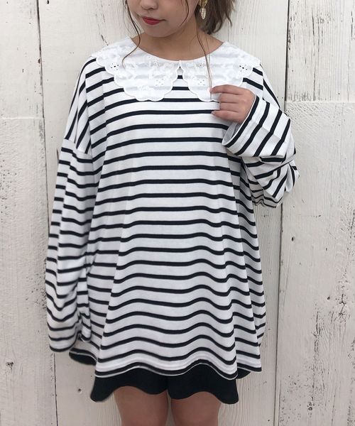 one after another NICE CLAUP（ワンアフターアナザーナイスクラップ）の「レース衿ロングTシャツ（Tシャツ/カットソー・レディース・オフホワイト/ホワイト系その他/ブラック/ベージュ系その他・FREE）」の20枚目の写真