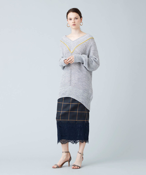 TRUNO by NOISE MAKER（トルノバイノイズメーカー）の「レース切替チェックタイトスカート（スカート・レディース・ネイビー/ブラック・38/36）」の9枚目の写真