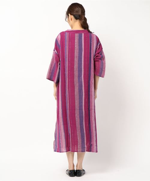 チャイハネ（チャイハネ）の「【チャイハネ】南インドストライプ織りルレックスワンピース（ワンピース・レディース・ベージュ/パープル/オレンジ・FREE）」の6枚目の写真