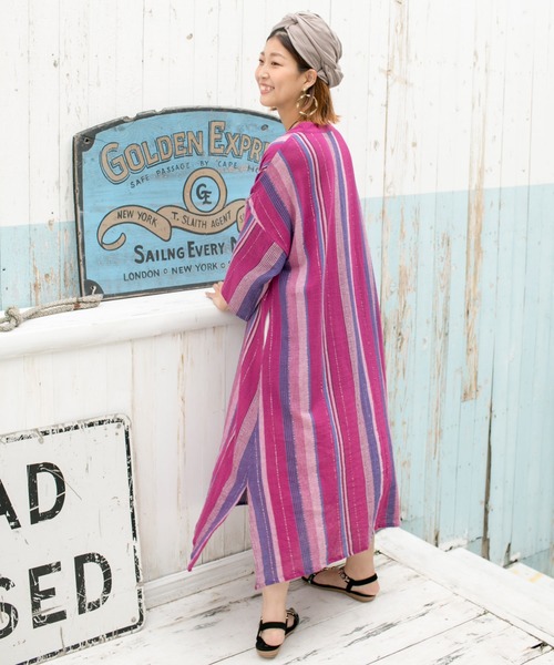 チャイハネ（チャイハネ）の「【チャイハネ】南インドストライプ織りルレックスワンピース（ワンピース・レディース・ベージュ/パープル/オレンジ・FREE）」の11枚目の写真